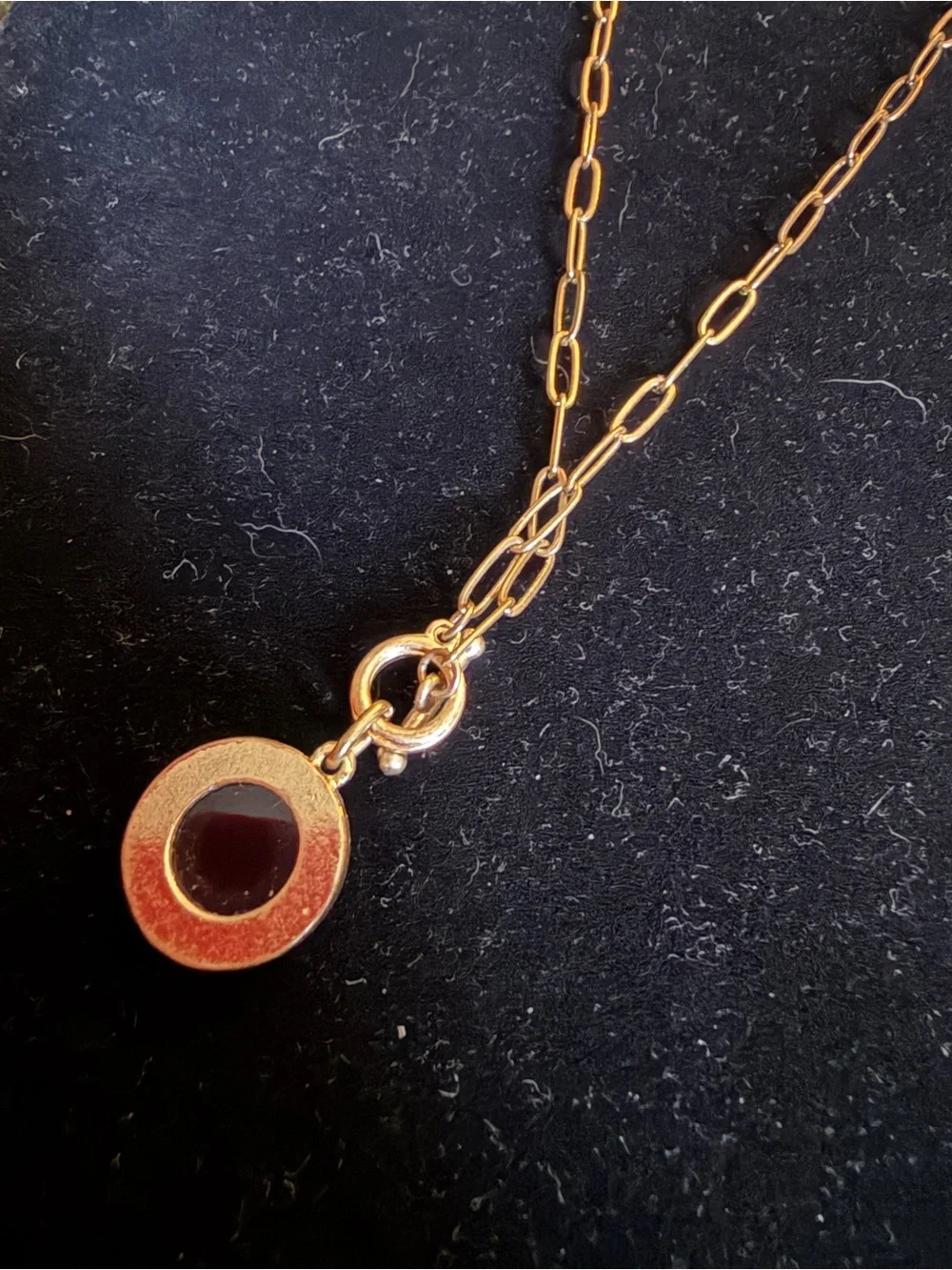 Gold Chain Necklace with Black Druzy Pendant